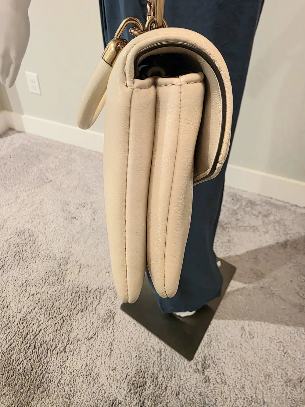 Tory Burch Cream Quilted Top-Handle Satchel with Gold Hardware